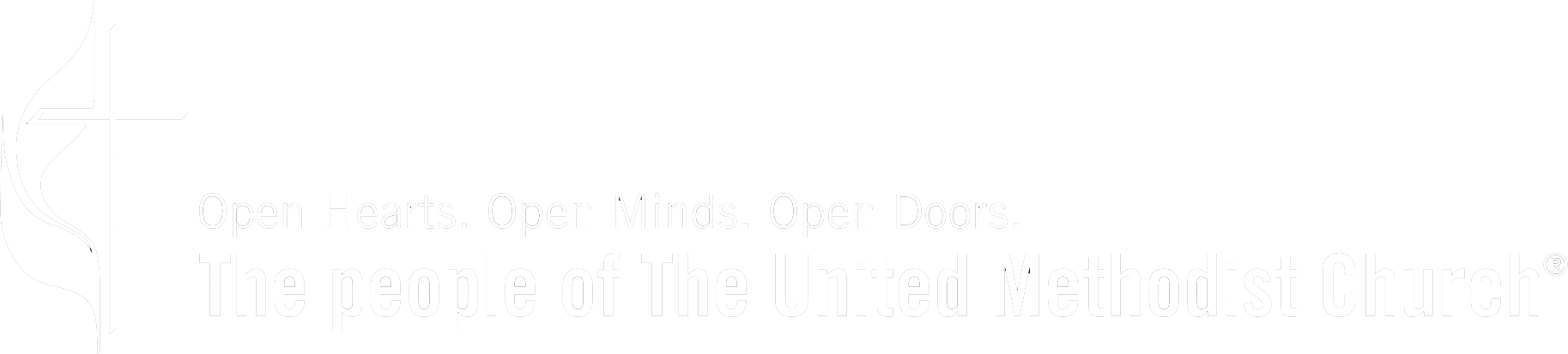 Open Minds, Open Hearts, Open Doors - The People of The United Methodist Church (horizontal logo)