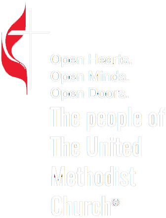 Open Minds, Open Hearts, Open Doors - The People of The United Methodist Church (stacked logo)