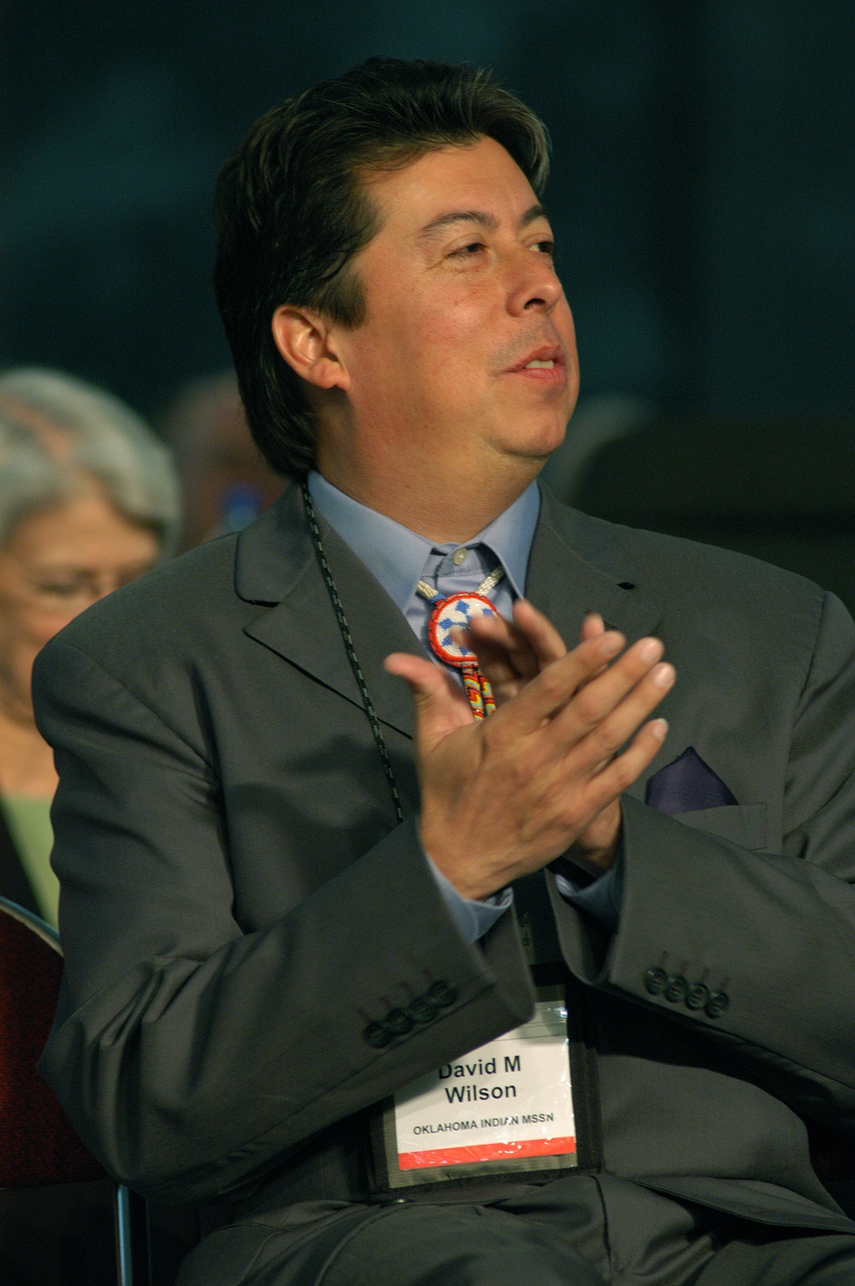 The Rev. David Wilson, Oklahoma Indian Missionary Conference, applauds a speaker at the United Methodist Church's 2004 General Conference in Pittsburgh. A UMNS photo by John C. Goodwin.