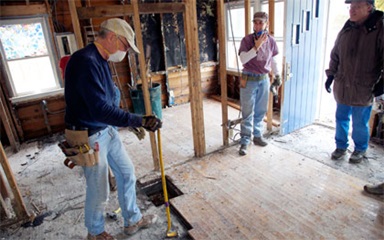 Bethel United Methodist Church site coordinator and mission volunteers from Poughkeepsie, N.Y., work inside a home damaged by Hurricane Sandy on Staten Island, N.Y. Recovery work being done by Volunteers in Mission through the New York Annual Conference, United Methodist Church. AUMNS photo by Arthur McClanahan Bethel United Methodist Church site coordinator and mission volunteers from Poughkeepsie, N.Y., work inside a home damaged by Hurricane Sandy on Staten Island, N.Y. Recovery work being done by Volunteers in Mission through the New York Annual Conference, United Methodist Church. AUMNS photo by Arthur McClanahan