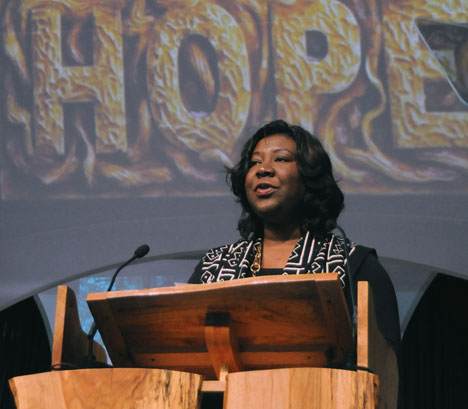 Erin Hawkins, top executive of the United Methodist Commission on Religion and Race, commemorates the 40th anniversary of the dissolution of the Central Jurisdiction during the denomination's 2008 General Conference in
Fort Worth, Texas. 