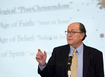 The Rev. Gil Rendle addresses the organizational meeting of the United Methodist Connectional Table at Gaylord Opryland Resort in Nashville, Tenn.