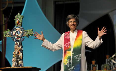 Bishop Hope Morgan Ward preaches during the morning worship service on May 2, the final day of the 10-day United Methodist General Conference.