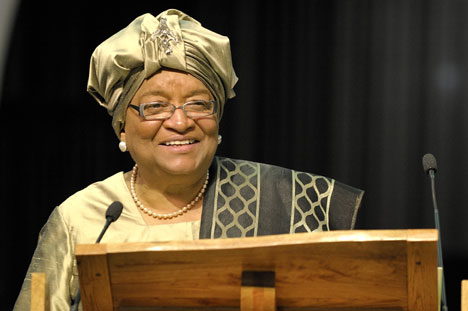 Ellen Johnson Sirleaf, president of Liberia, addresses the 2008 United Methodist General Conference. Sirleaf is a United Methodist and the first female head of state in Africa.