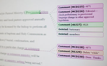 The redline edition of the Book of Discipline shows everything that has been removed, altered or newly added by General Conference.