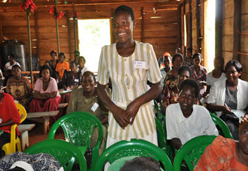 Businesswoman Esther Nalongo addresses a training session for women entrepreneurs in Jinja, Uganda. Nalongo started a business with a $50 loan from United Methodist Women. A UMNS web-only photo by Grace Nakajje.