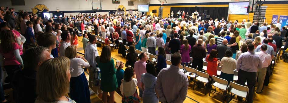 Worship at Providence United Methodist Church in Mount Juliet, Tenn. takes place in a middle school.Today the church has a regular attendance of about 1,000, but it has delayed building a church to focus on mission.  Photo courtesy of Providence United Methodist Church. 