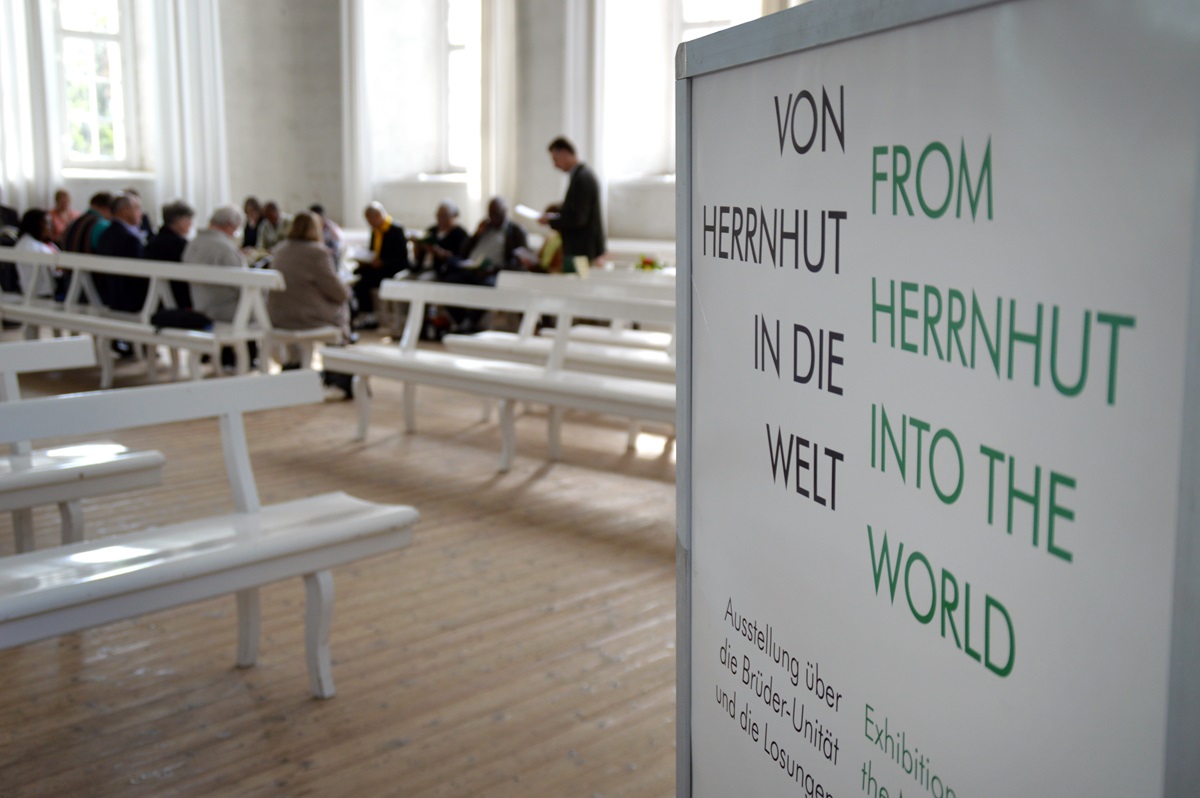 A group of 17 United Methodists, including six bishops, join in morning devotions at the Moravian Congregation at Herrnhut, Germany. The group made the pilgrimage to the historic home base of the Moravian Church to learn more about a movement that influenced John Wesley. Photo by Klaus Ulrich Ruof