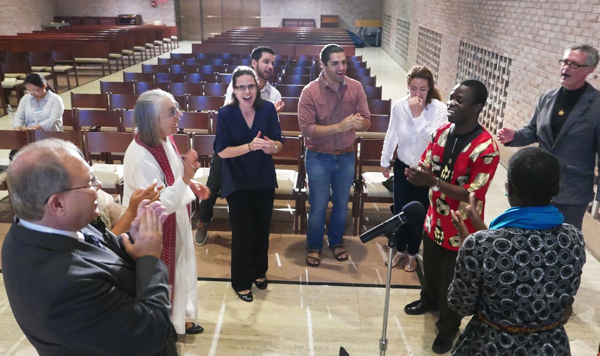 A song rehearsal in the chapel at the Interchurch Center in preparation for the commissioning of eight new missionaries by the Board of Global Ministries. Photo by Bob Gore, Global Ministries