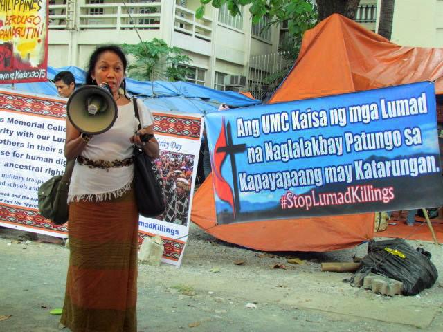 Noma P. Dollaga, a United Methodist deaconess, expresses solidarity with the Lumads. Photo courtesy of Tentang P. Dollaga