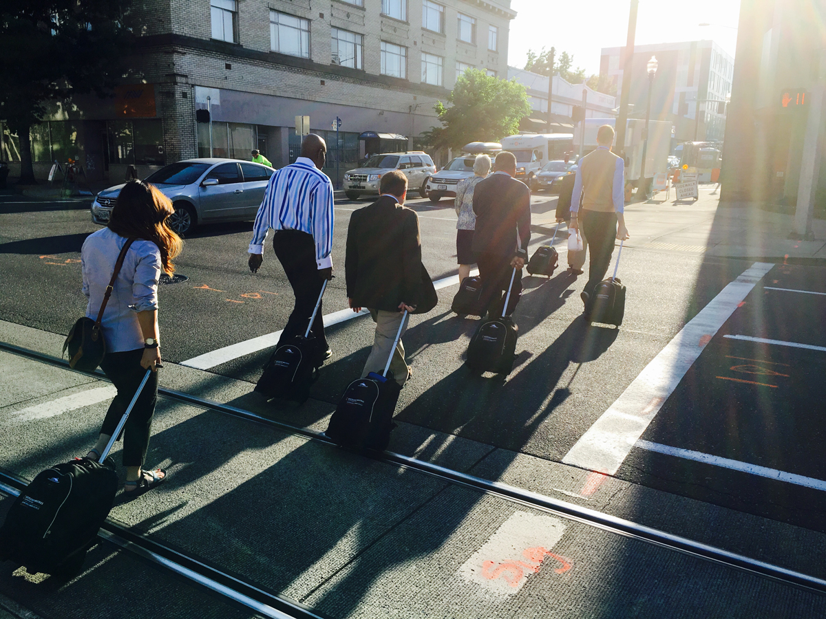 Discipleship Ministries staff embark on their daily walk to the Oregon Convention Center.