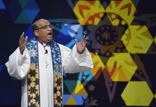 Bishop Sudarshana Devadhar preaches on May 14 at the 2016 United Methodist General Conference in Portland, Ore. Photo by Paul Jeffrey, United Methodist News Service.