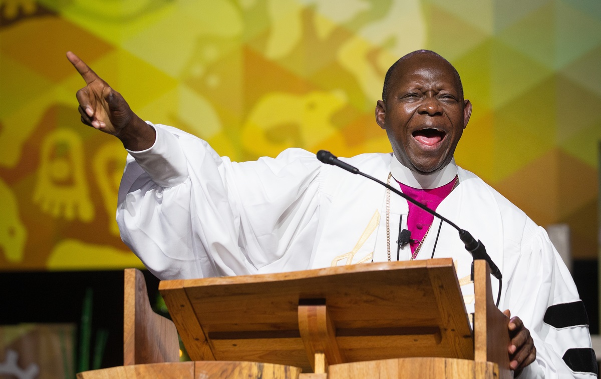 Bishop John Yambasu gives the sermon during morning worship May 19 at the 2016 United Methodist General Conference in Portland, Ore. Photo by Mike DuBose, UMNS