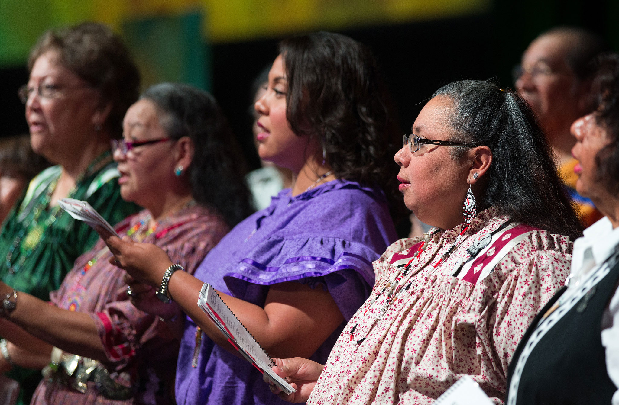 The Cherokee Choir from the Oklahoma Indian Missionary Conference sings during morning worship at the 2016 United Methodist General Conference in Portland, Ore. Photo by Mike DuBose, UMNS