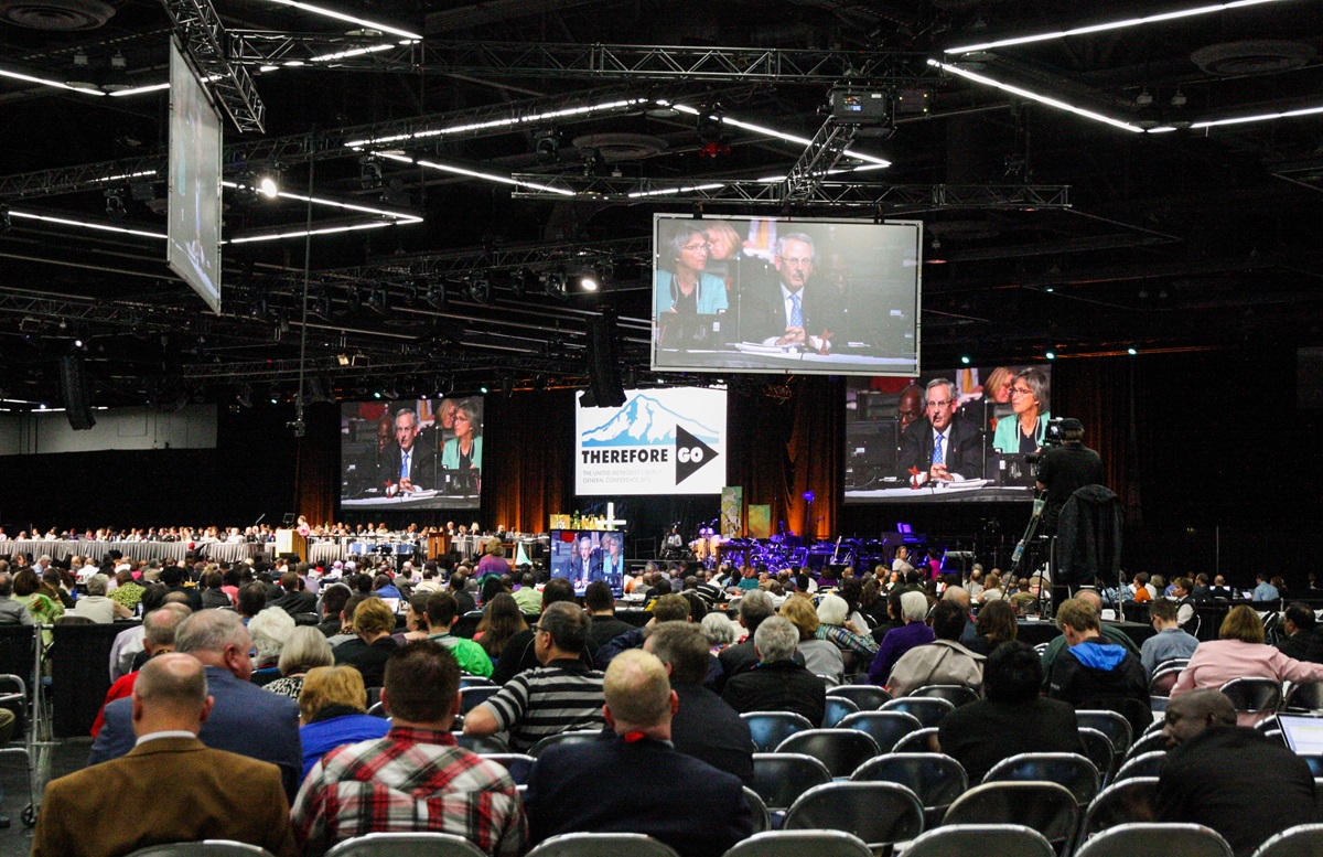 Delegates and visitors listen to debate about petitions at the 2016 United Methodist General Conference in Portland, Ore. Photo by Maile Bradfield, UMNS