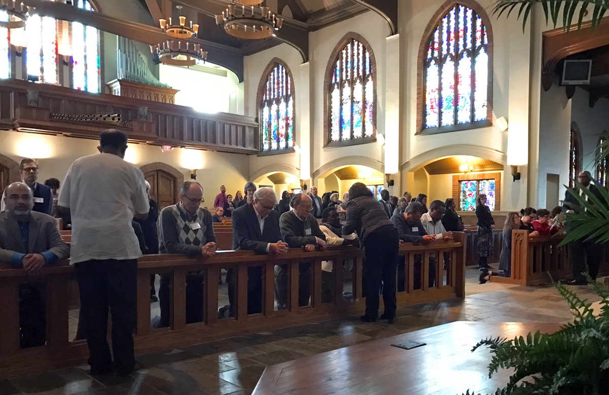 Members of the Commission on a Way Forward worshipped with staff of the United Methodist Board of Global Ministries at their Ash Wednesday service, March 1, at Grace United Methodist Church in Atlanta. Photo by Diane Degnan, United Methodist Communications.
