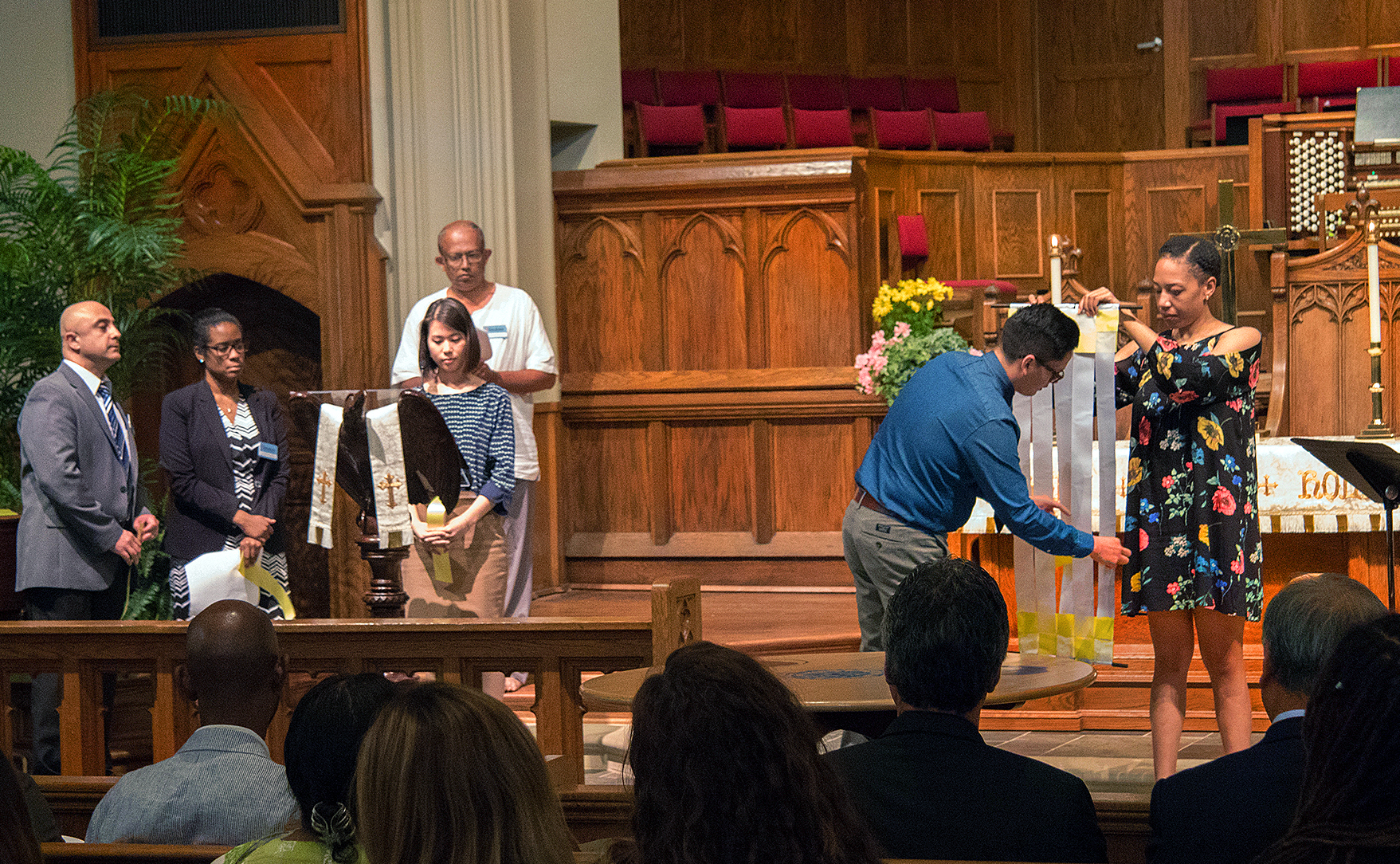 The sanctuary of Grace United Methodist Church, part of the new Global Ministries headquarters in Atlanta, was the setting for opening worship of the mission agency’s spring board meeting. Photo by Cindy Mack, GBGM.