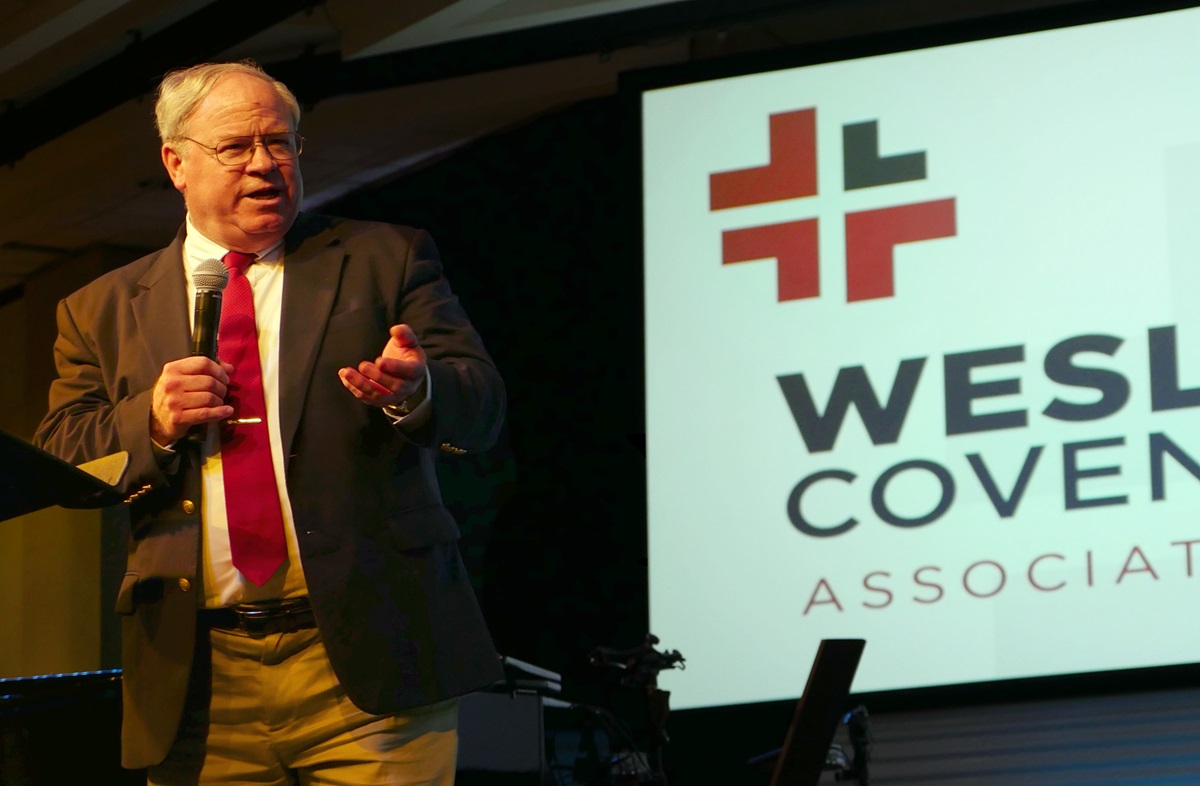The Rev. Keith Boyette discusses recent Judicial Council rulings and challenges facing The United Methodist Church during the April 28-29 gathering of the Wesleyan Covenant Association. Boyette, newly named president of the association, argued a case before the denomination’s top court earlier in the week. 