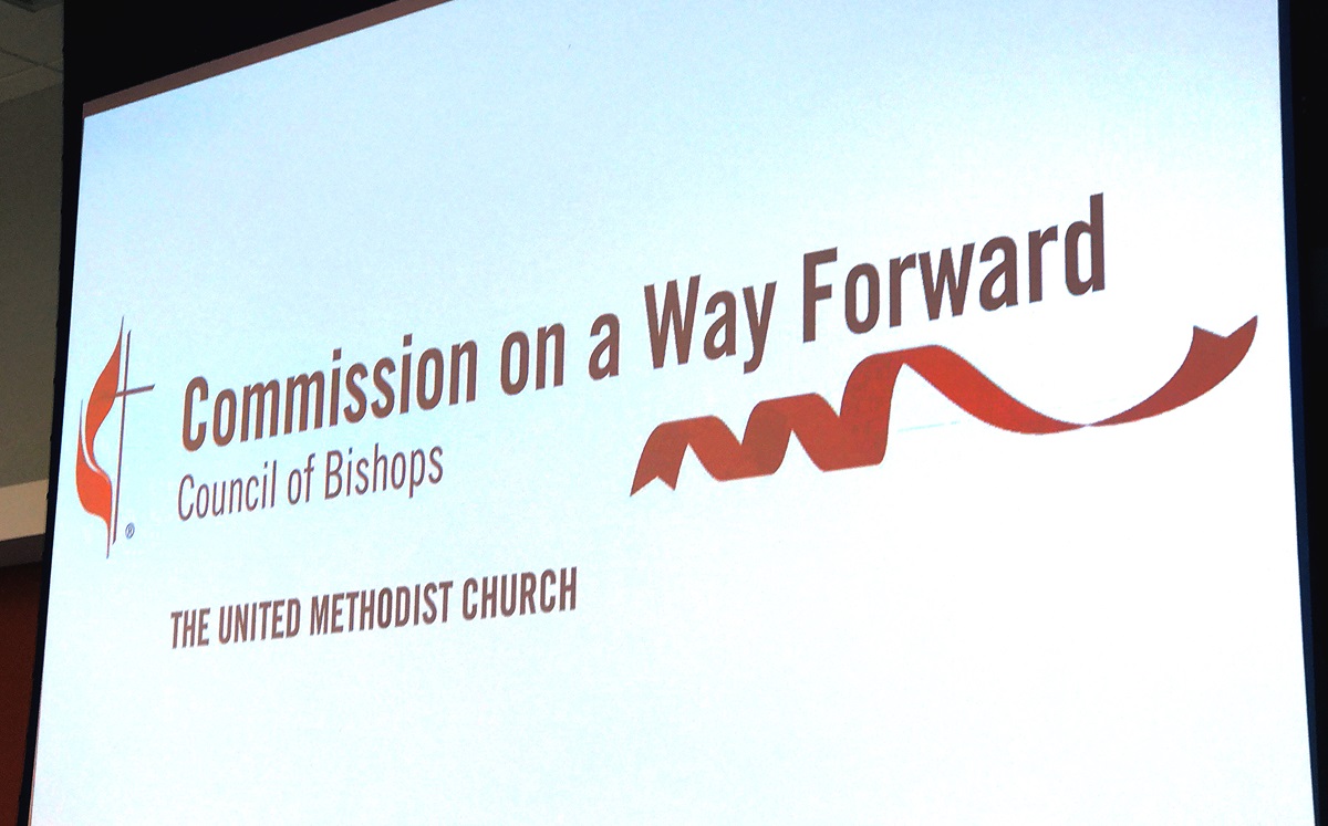 The Commission on a Way Forward met Sept. 18-20 to discuss possible models for the denomination's future. This photo of the group's logo comes from an earlier meeting. Photo by Diane Degnan, United Methodist Communications. 