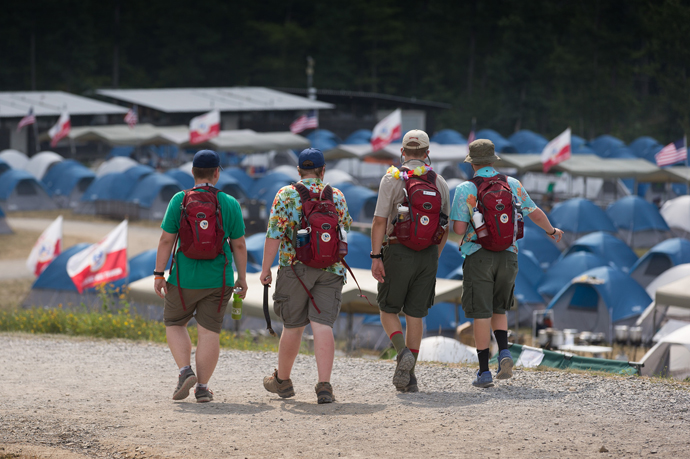 Scouts walk past rows of tents at the 2017 National Scout Jamboree at the Summit Bechtel Reserve in Glen Jean, W.Va. Photo by Mike DuBose, UMNS.