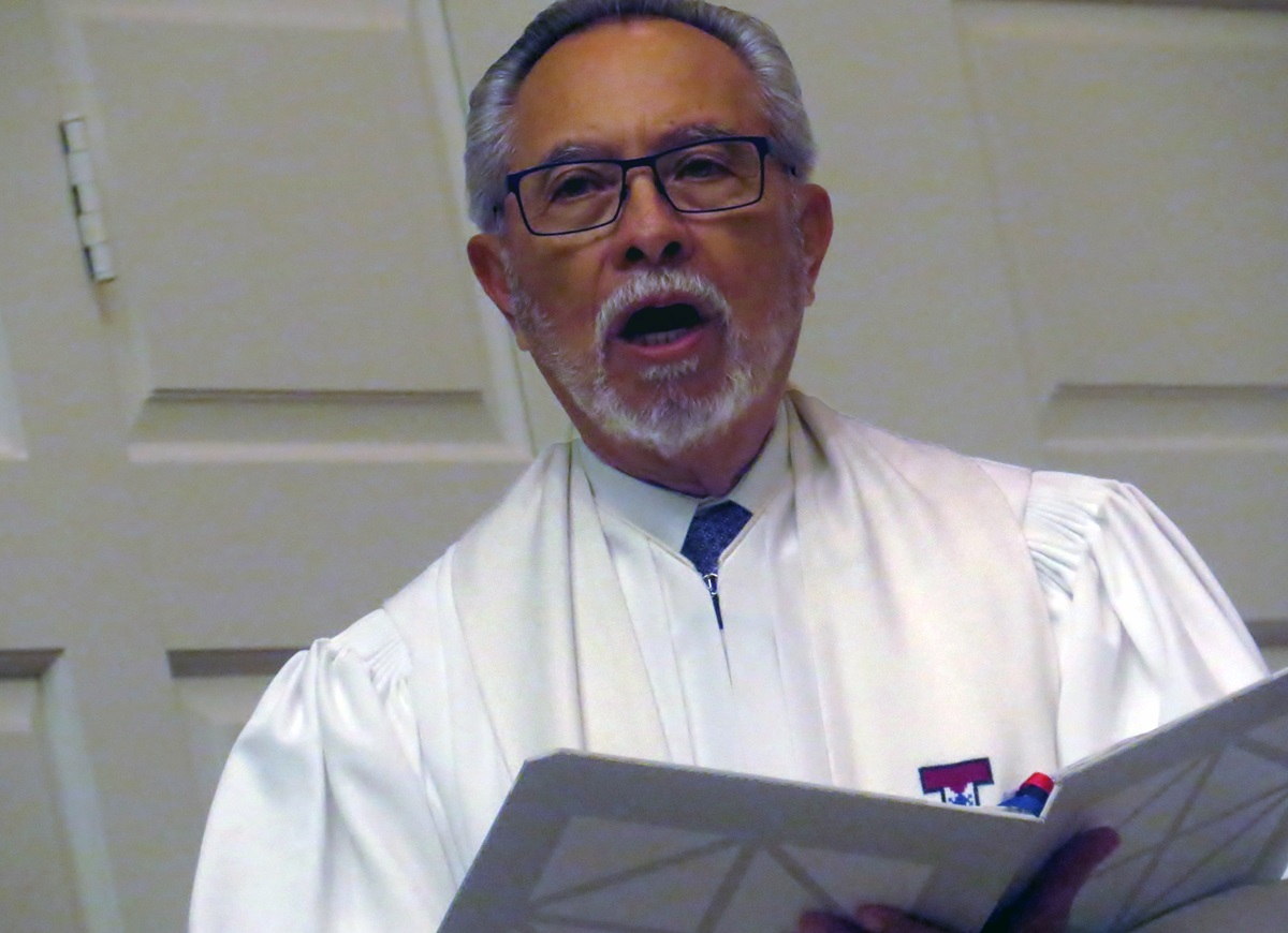 Bishop Elías Galván speaks during the Aug. 10 opening worship service of the 46th MARCHA Assembly. MARCHA, the Hispanic/Latino caucus of The United Methodist Church, met through Aug. 13 at a Dallas hotel with worship held at nearby Perkins School of Theology. Photo by Sam Hodges, UMNS.