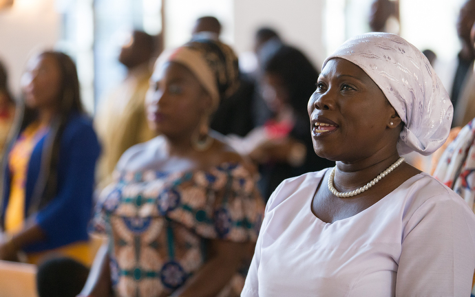 Members of the congregation sing during worship at Ebenezer United Methodist Church. Photo by Mike DuBose, UMNS.