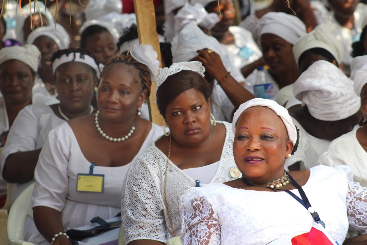 Members of United Methodist Women listen to reports at the group’s annual meeting Jan. 26-28 in Tappita, Liberia. Photo by E Julu Swen.