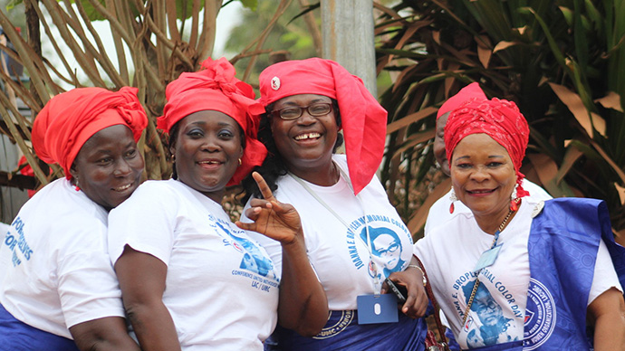 Muriel V. Nelson, second from right, is the new president of United Methodist Women in Liberia. She was inducted into office at the group’s 71st annual session Jan. 26-28, 2018, in Tappita, Liberia. Photo by E Julu Swen.