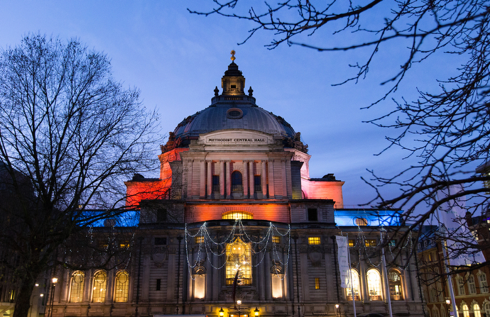 Methodist Central Hall, Westminster in London was built to mark the centenary of John Wesley's death and hosted the first meeting of the United Nations General Assembly in 1946.