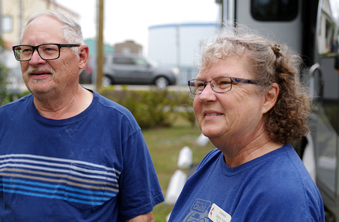 Mark and Debbie Ford are “full-time RVers” who travel on mission work trips with NOMADS, a ministry of the United Methodist Board of Global Ministries geared toward RV owners seeking service opportunities. They were doing repairs to Matecumbe United Methodist Church in Islamorada, Fla. Photo by Gustavo Vasquez, UMNS.