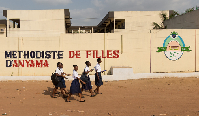 Students walk at the United Methodist Anyama School in Abidjan. Photo by Mike DuBose, UMNS.