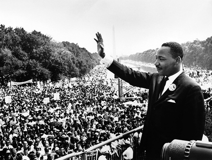The Rev. Martin Luther King Jr. addresses the crowd from the steps of the Lincoln Memorial where he delivered his famous “I Have a Dream” speech during the Aug. 28, 1963, march on Washington, D.C. Photo by the United States Marine Corps.