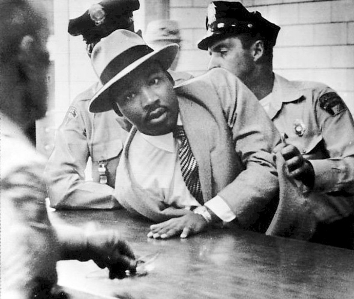 The Rev. Martin Luther King Jr. is arrested in Montgomery, Alabama, for 