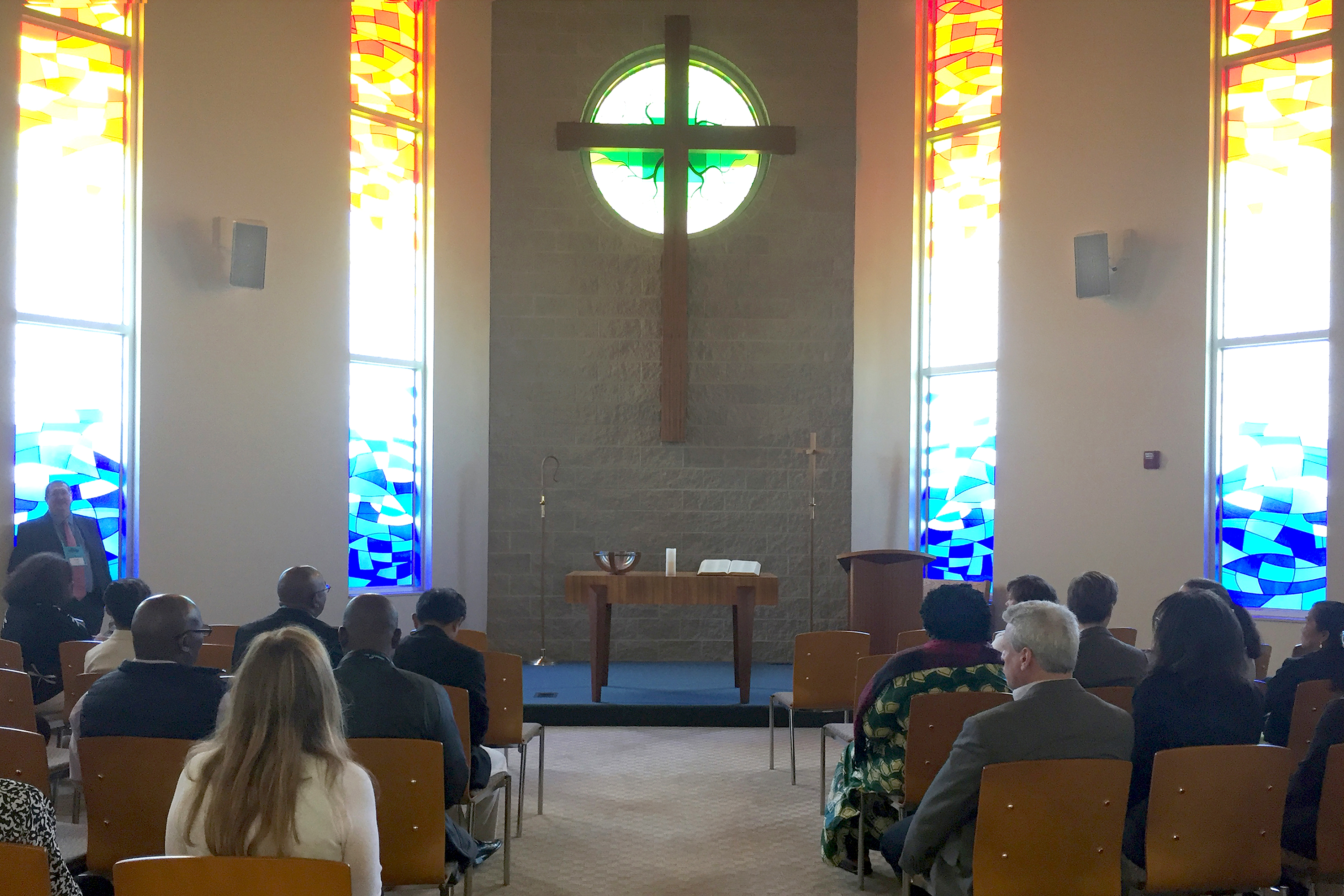 A view of the chapel at the Iowa Conference Office, where members of the Commission on General Conference prayed and worshipped during their meeting Photo by Heather Hahn, UMNS.