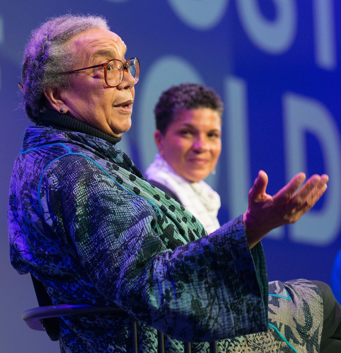 Marian Wright Edelman (left) takes part in a discussion of the 
