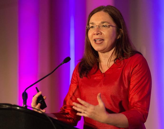 Atmospheric scientist Katharine Hayhoe speaks about climate change during the assembly. Photo by Mike DuBose, UMNS.