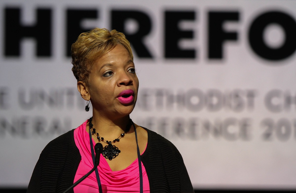 The Rev. Tracy Smith Malone speaks during the morning plenary session of the United Methodist 2016 General Conference in Portland, Ore. She was elected bishop in July 2016. 2016 File photo by Maile Bradfield, UMNS