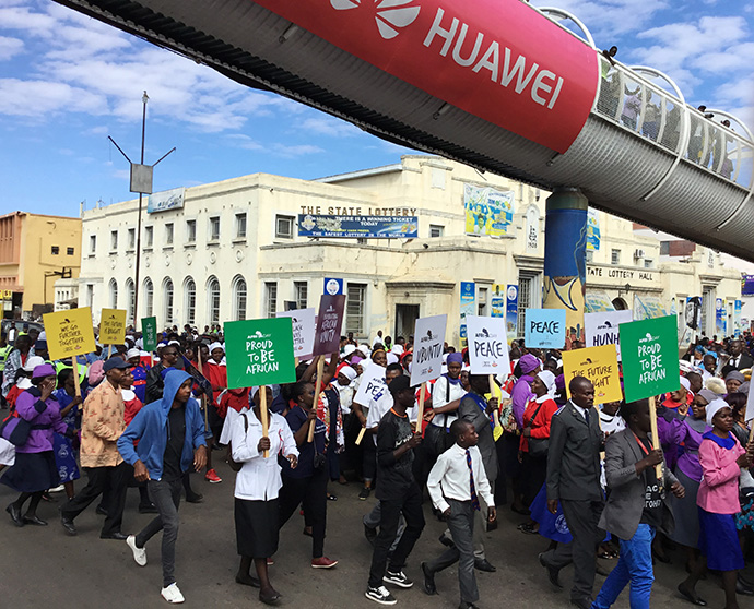United Methodists join members of other denominations in a march for peace, unity and prayer in Harare, Zimbabwe, before upcoming elections in July. Photo by Tapiwa Dzuda, UMNS.