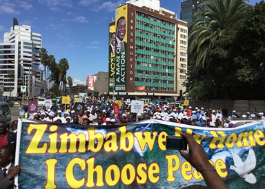 The Zimbabwe Council of Churches organized a march to foster peaceful elections. Photo by Tapiwa Dzuda, UMNS. 