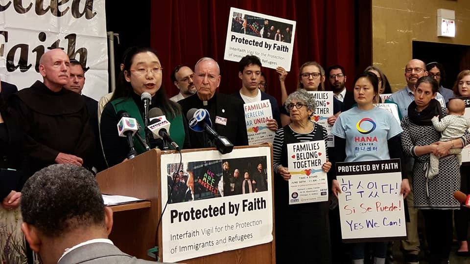 Rev. Rosa Lee says at a press conference against the zero-tolerance immigration policy. Photo by HANA Center, Chiocago