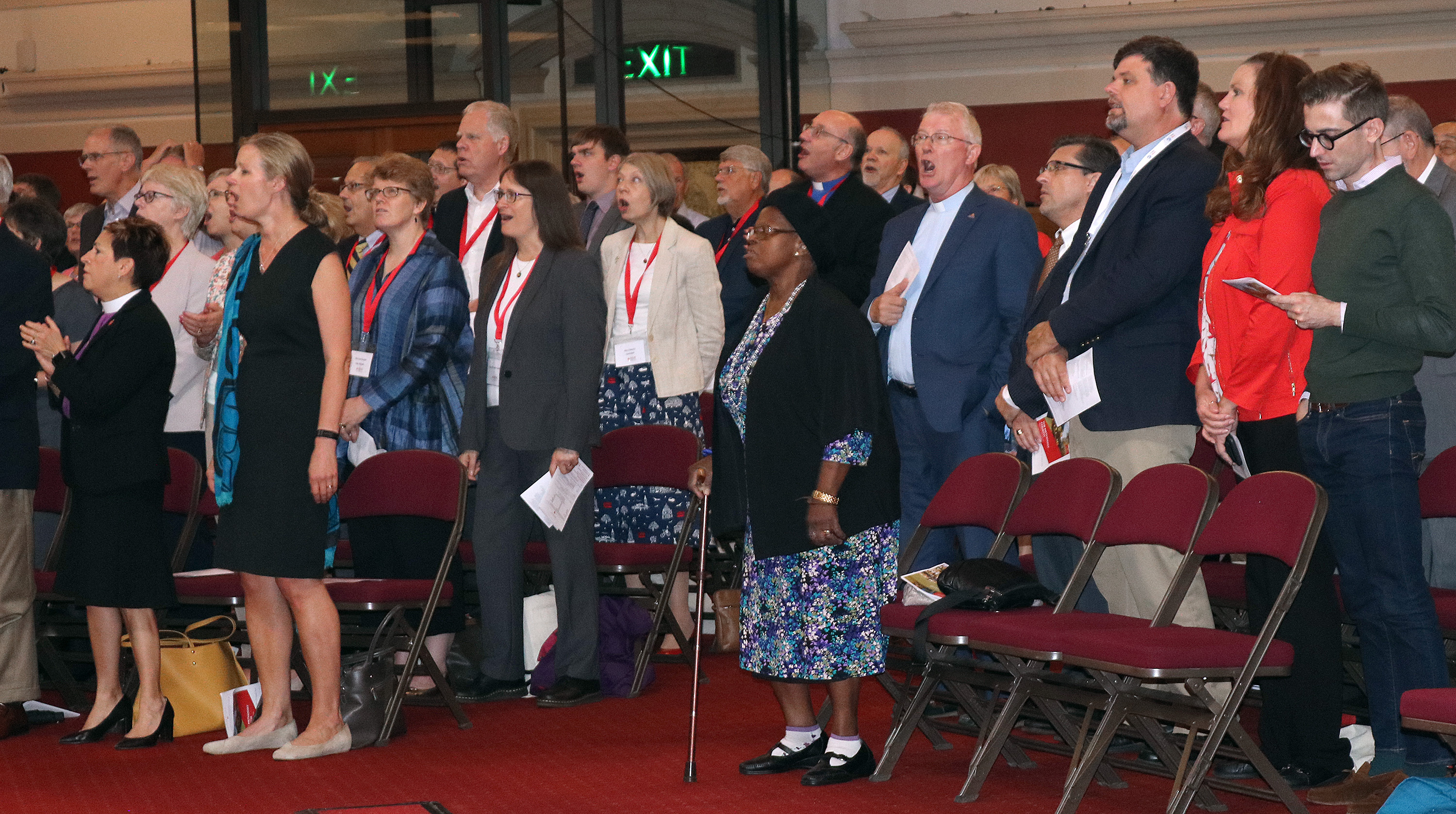United Methodists and British Methodists sing at Methodist Central Hall, Westminster, during the 50th anniversary celebration of the partnership between the two churches. Photo by Priscilla Muzerengwa.