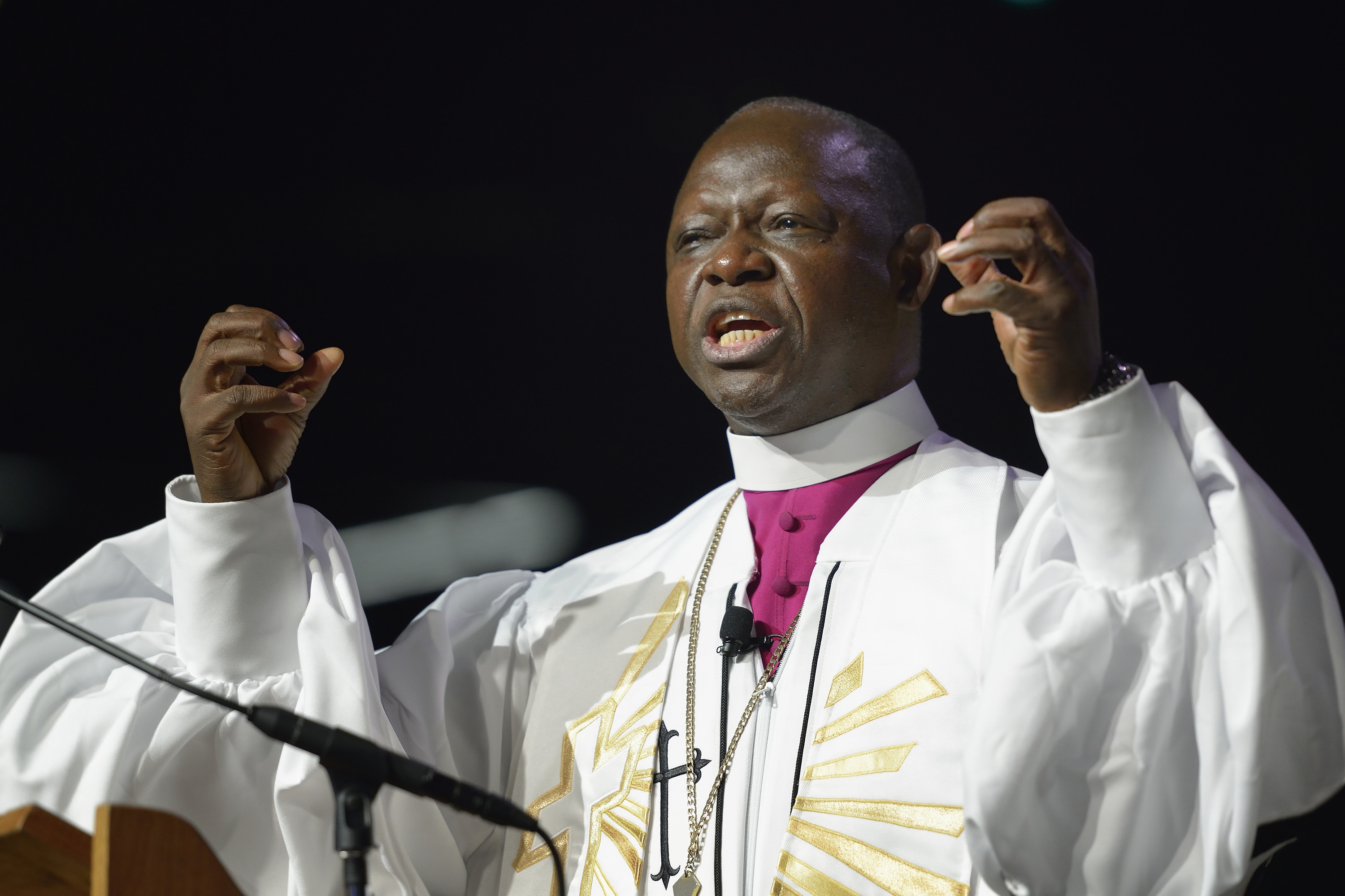 Bishop John Yambasu gives the sermon during morning worship at the 2016 United Methodist General Conference in Portland, Ore. File photo by Mike DuBose, UMNS.