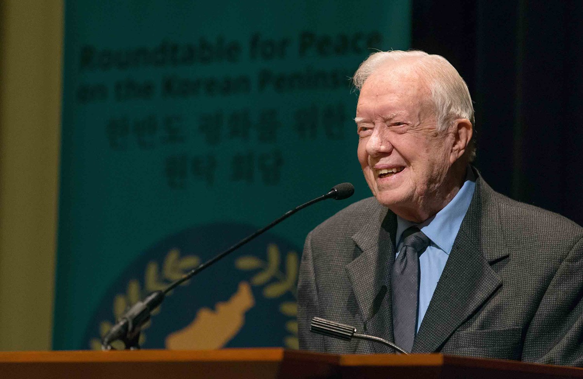 Former President Jimmy Carter welcomes delegates to the Roundtable for Peace on the Korean Peninsula at The Carter Center in Atlanta. The event, which builds upon a growing momentum for peace in Korea, is hosted by the United Methodist Board of Global Ministries. Photo by Mike DuBose, UMNS.
