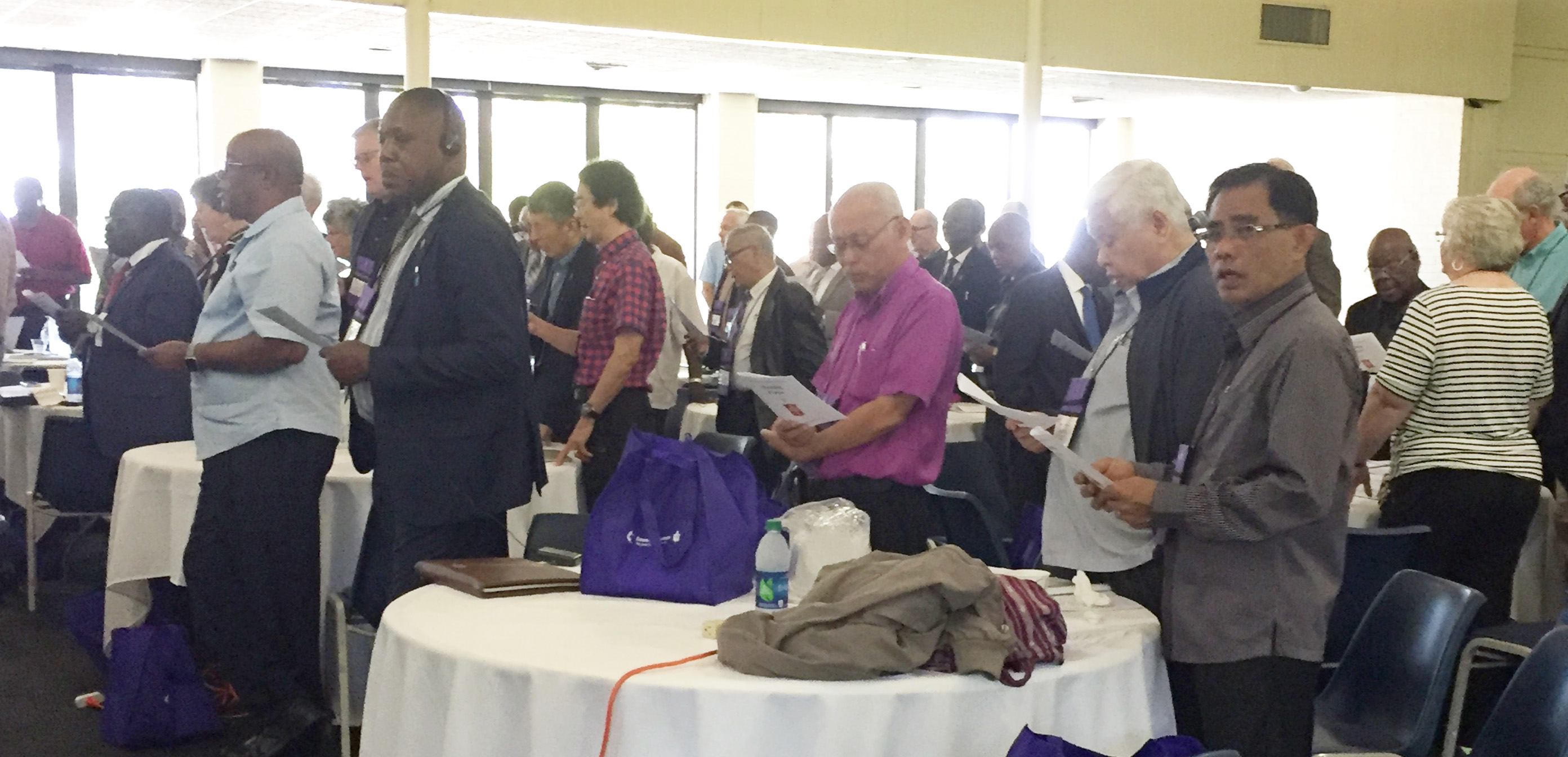 Filipino bishops worship with their colleagues during the United Methodist Council of Bishops November meeting on St. Simons Island, Ga. The Filipino bishops urged United Methodists in the Philippines to continue in holy conversation and prayer leading up to the 2019 General Conference. Photo by Heather Hahn, UMNS.