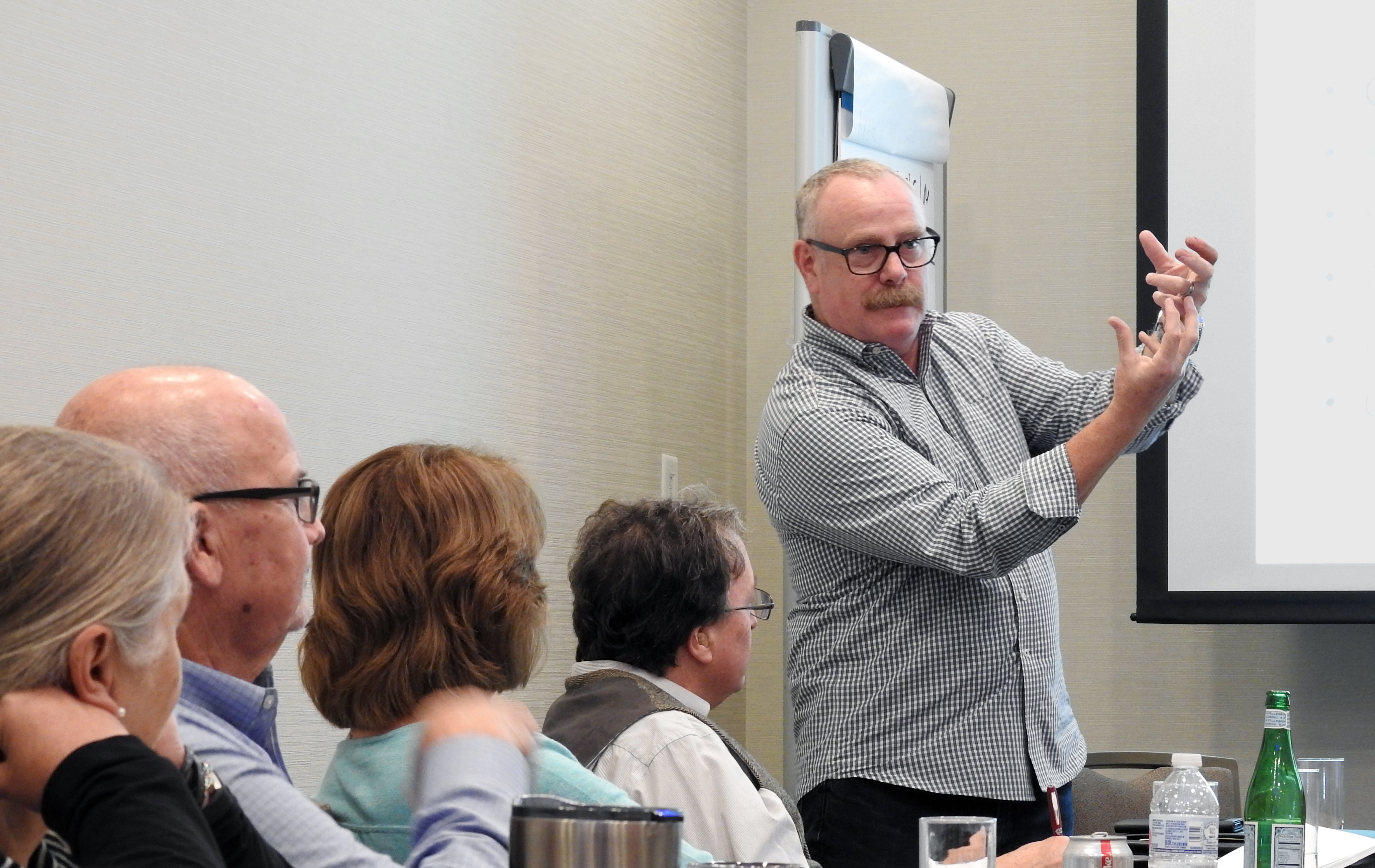 Chris Willard of Leadership Network shares insights with United Methodist executive pastors meeting in Dallas. This peer learning group is one of 16 sponsored by the Texas Methodist foundation, involving about 300 clergy and laity. Photo by Sam Hodges, UMNS.