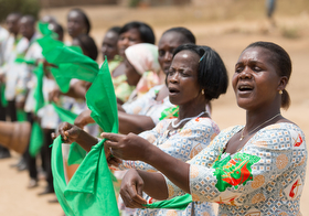 Members of the choir welcome visitors to the United Methodist church in Gouabo, Côte d'Ivoire. Photo by Mike DuBose, UMNS.