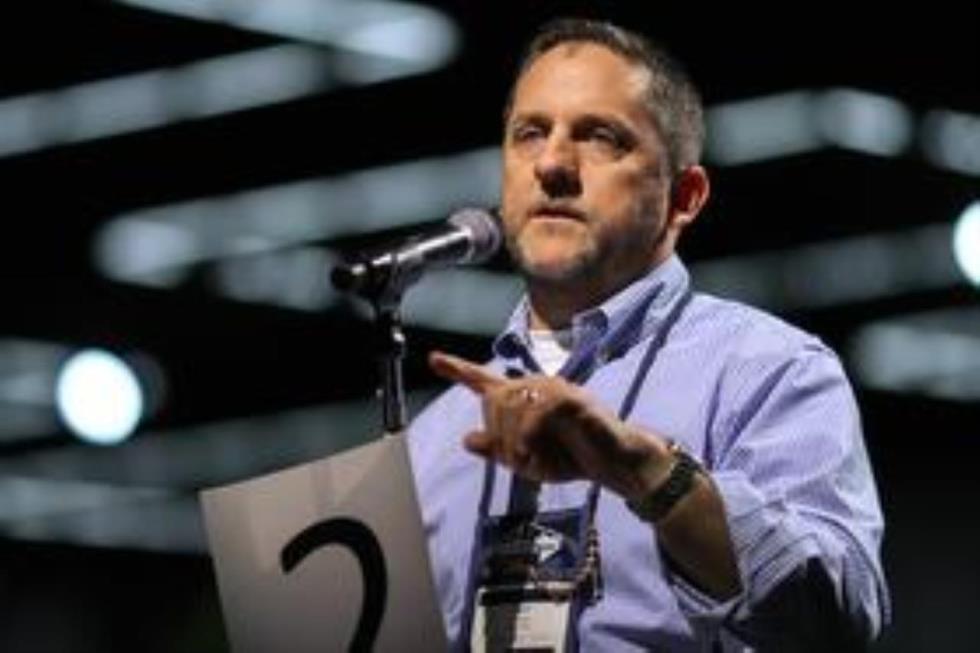 The Rev. Mark Holland, a Kansas clergy delegate to the Special Session General Conference, speaks during the May 12 plenary session of the United Methodist 2016 General Conference in Portland, Oregon. Photo by Maile Bradfield, UMNS.
