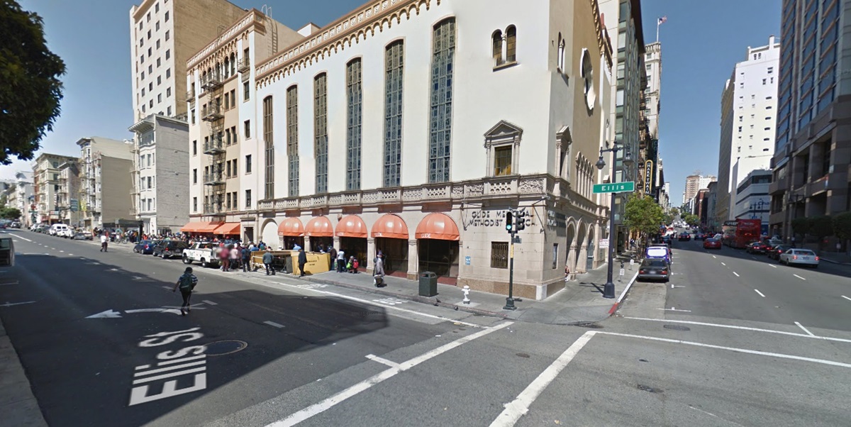 Exterior of Glide Memorial United Methodist Church in San Francisco. Photo courtesy of Google street view.  Exterior of Glide Memorial United Methodist Church in San Francisco. Photo courtesy of Google street view.