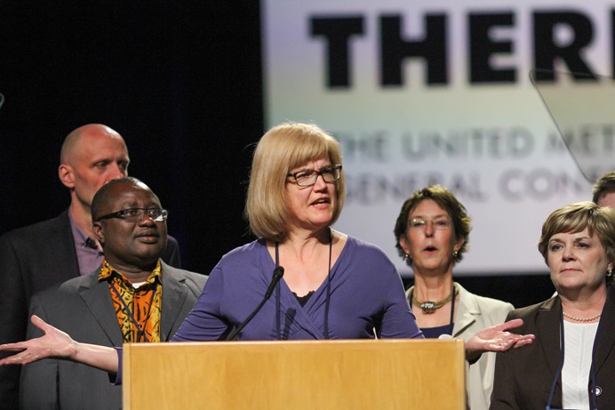 The Rev. Judy Zabel speaks during the 2016 General Conference in Portland, Oregon. She again chairs the Minnesota Conference delegation as it prepares for the special called session of General Conference, set for Feb. 23-26 in St. Louis. File photo by Maile Bradfield, UMNS.