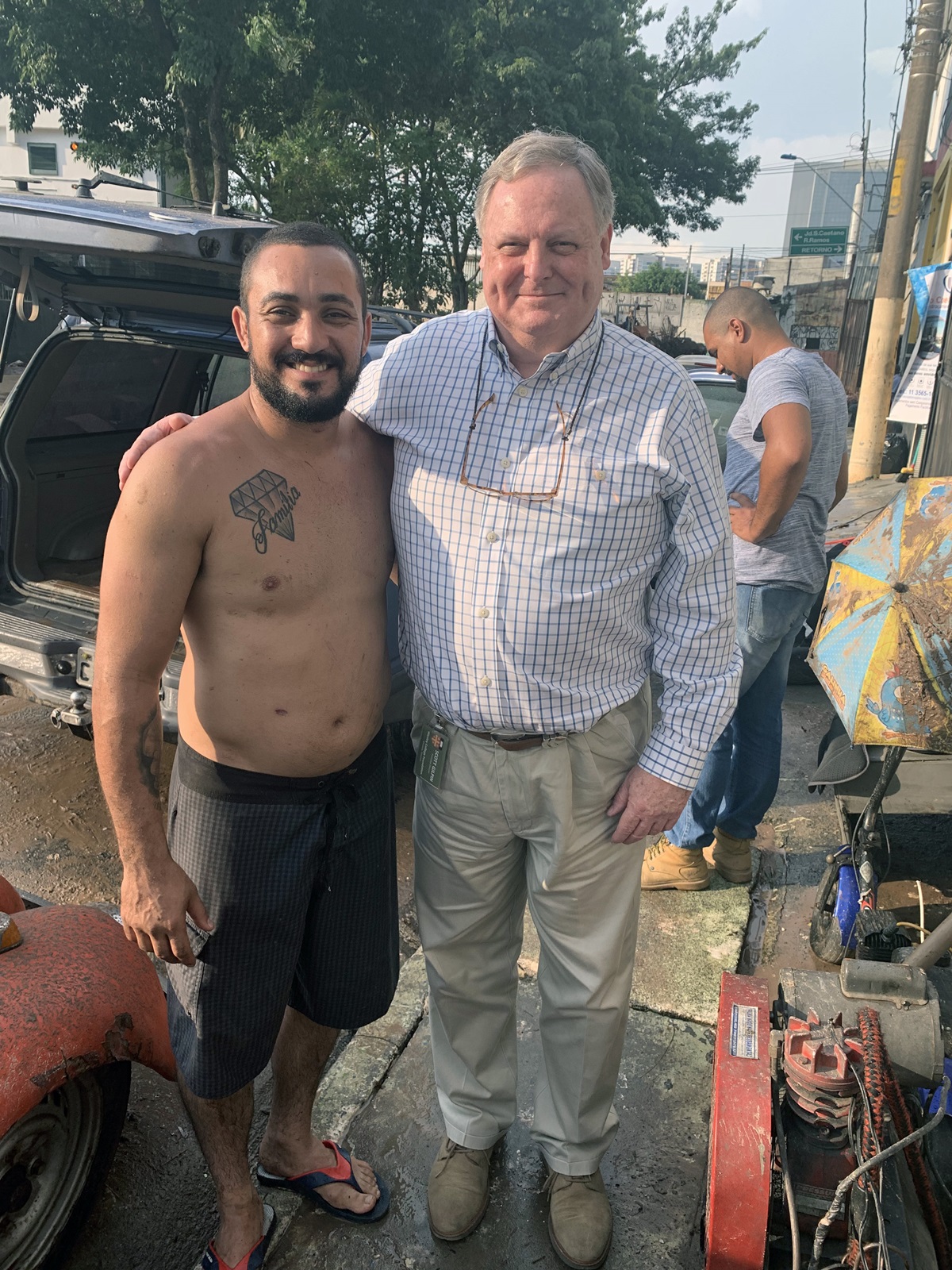 Victor Pastel (left) and Scott Gilpin after Gilpin sought shelter in Pastel’s home during March 10-11 flooding and landslides in Brazil. Photo courtesy of Scott Gilpin.